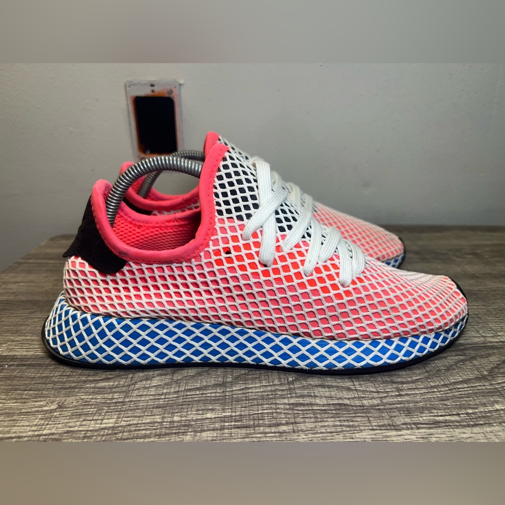 adidas Men's Coral Pink Mesh Sneakers with Blue Midsole